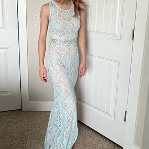 Blue floor length dress with slit